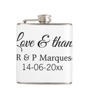 Love & thanks add couple name wedding add date yea hip flask