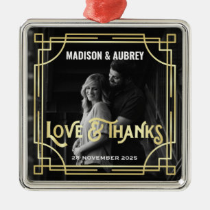 Love & Thanks Art Deco Wedding Gold Add Your Photo Metal Tree Decoration