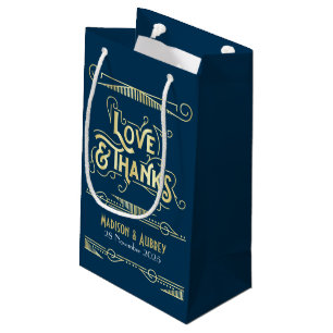 Love & Thanks Art Deco Wedding Gold Blue Favor Small Gift Bag
