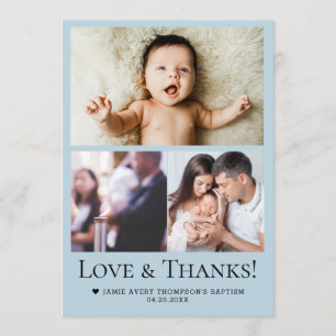 Love & Thanks Baby Baptism Photo Collage blue Thank You Card