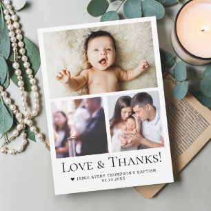 Love & Thanks Baby Baptism Photo Collage Grid Thank You Card