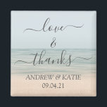 Love & Thanks Beach Front Vintage Hawaiian Wedding Magnet<br><div class="desc">Give your guests a souvenir to your wedding and express your heart felt gratitude with this elegant magnet in beach front background and a calligraphy lettering saying "love & thanks!". Personalize the name and the wedding date.</div>