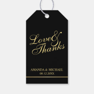 'Love & Thanks' Black & Gold Elegant Wedding Favou Gift Tags