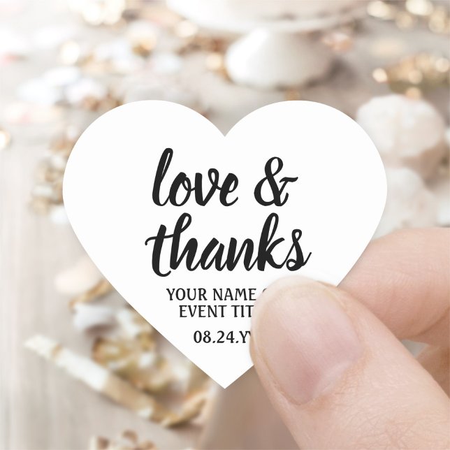 Love & Thanks Black & White Simple Elegant Script Heart Sticker (Creator Uploaded)