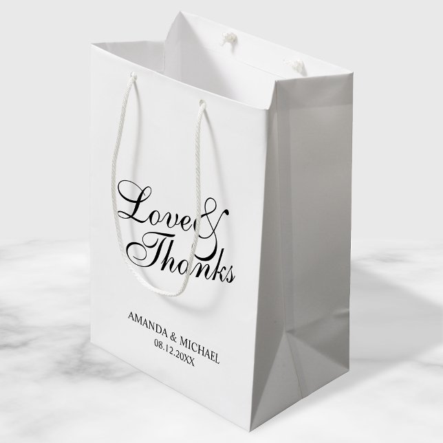 'Love & Thanks' Black & White Wedding Favour Medium Gift Bag (Creator Uploaded)