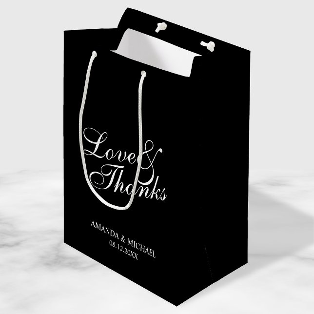 'Love & Thanks' Black & White Wedding Favour Medium Gift Bag (Creator Uploaded)