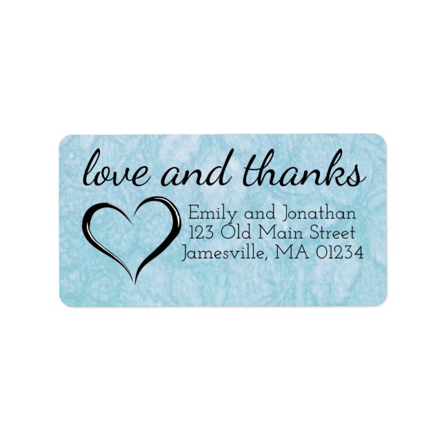 Love & Thanks Blue Wedding Return Address Labels (Front)