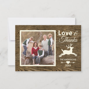 Love Thanks Brown Rustic Wood Family Photo Holiday Thank You Card