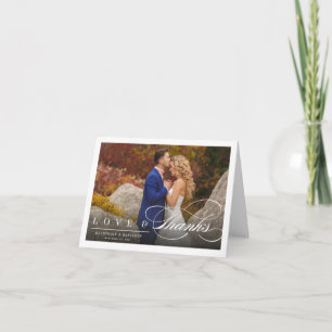 Love & Thanks Chic Script Photo Wedding Thank You Note Card