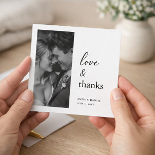Love & Thanks Classic Wedding Photo Square Thank You Card