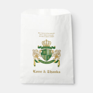 Love & Thanks Coat of Arms Green Gold Lion Emblem Favour Bags