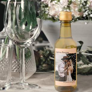 Love & Thanks Coral Peach Wedding Photo Mini Wine Label