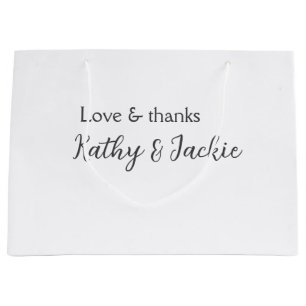 Love & thanks couple name wedding simple minimal large gift bag