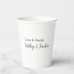 Love & thanks couple name wedding simple minimal  paper cups