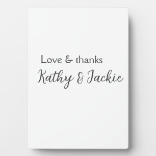 Love & thanks couple name wedding simple minimal  plaque