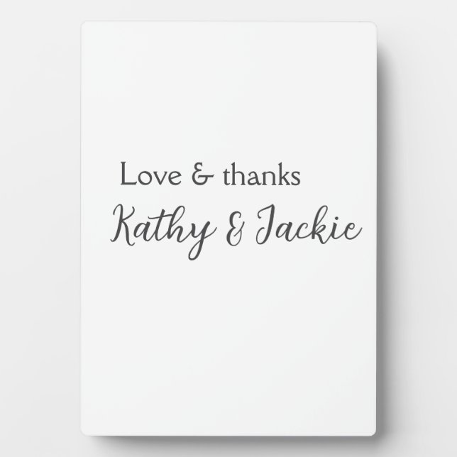 Love & thanks couple name wedding simple minimal  plaque (Front)
