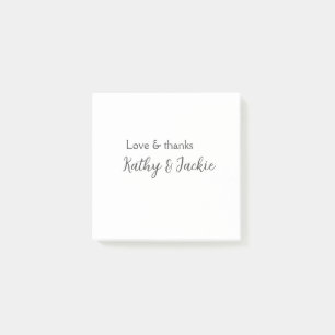 Love & thanks couple name wedding simple minimal  post-it notes