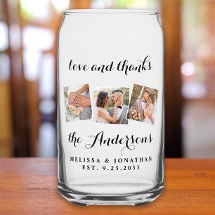 Love & Thanks Custom Photo Collage Modern Wedding Can Glass
