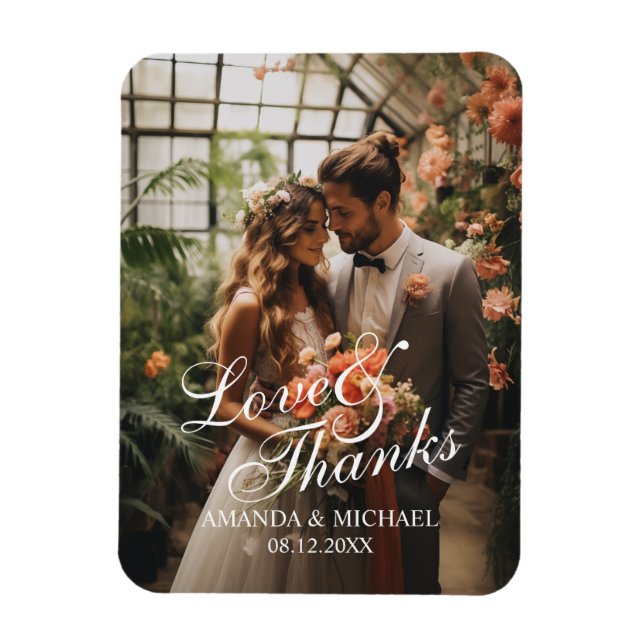 'Love & Thanks' Custom Photo Wedding Favor Magnet (Vertical)