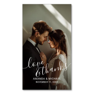'Love & Thanks' Custom Photo Wedding Favor Magnetic Business Card