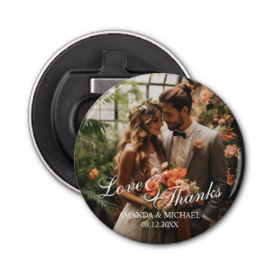 'Love & Thanks' Custom Photo Wedding Favour Bottle Opener