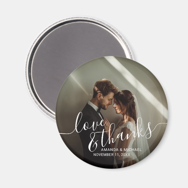 'Love & Thanks' Custom Photo Wedding Favour Magnet (Front/Back)