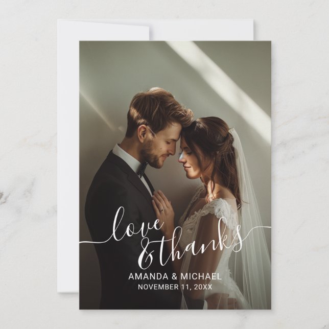 'Love & Thanks' Custom Photo Wedding Thank You Card (Front)