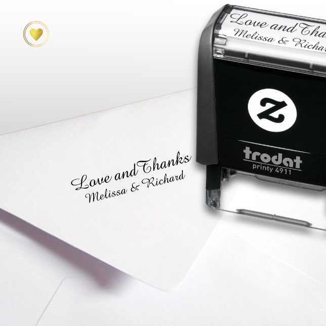 Love & thanks (custom text) with couple names self-inking stamp (Creator Uploaded)