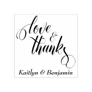 Love & Thanks, Elaborate Script w/ Your Names Rubber Stamp