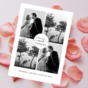 Love & Thanks Elegant 4 Photo Collage Wedding Thank You Card