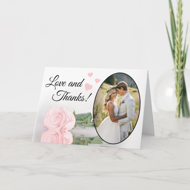 Love & Thanks Elegant Blush Pink Rose Wedding Thank You Card (Front)