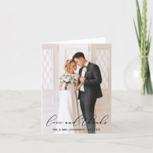 Love Thanks Elegant Calligraphy Wedding Photo Note Thank You Card