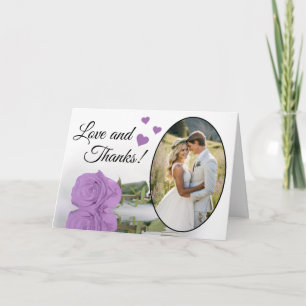 Love & Thanks Elegant Lilac Purple Rose Wedding Thank You Card
