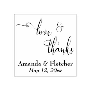 Love & Thanks Elegant Script Typography w/ Details Rubber Stamp