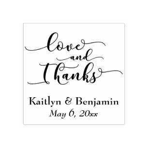 Love & Thanks Elegant Script w/ Your Details Rubber Stamp