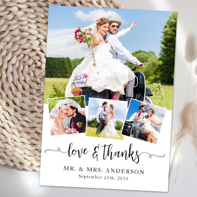 Love & Thanks Elegant Wedding Custom Photo Collage Thank You Card (Creator Uploaded)