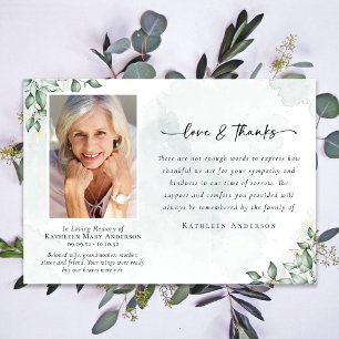 Love & Thanks Eucalyptus Funeral Memorial Photo Thank You Card