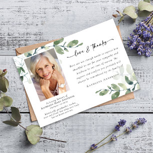 Love & Thanks Eucalyptus Funeral Memorial Photo Thank You Card