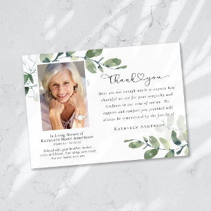 Love & Thanks Eucalyptus Funeral Memorial Photo Thank You Card