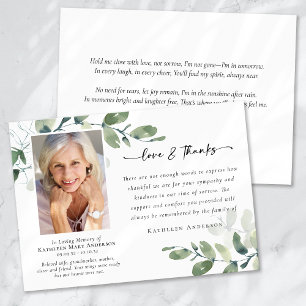 Love & Thanks Eucalyptus Funeral Memorial Photo Thank You Card