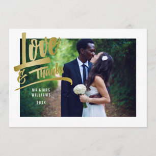 Love & Thanks   Faux Gold Foil   Wedding Photo Thank You Card