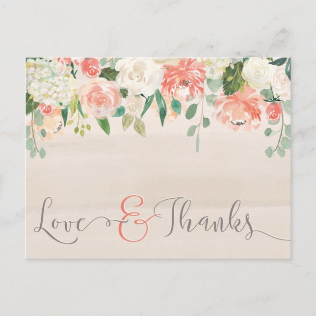 Love & Thanks Floral Thank You Postcard (Front)