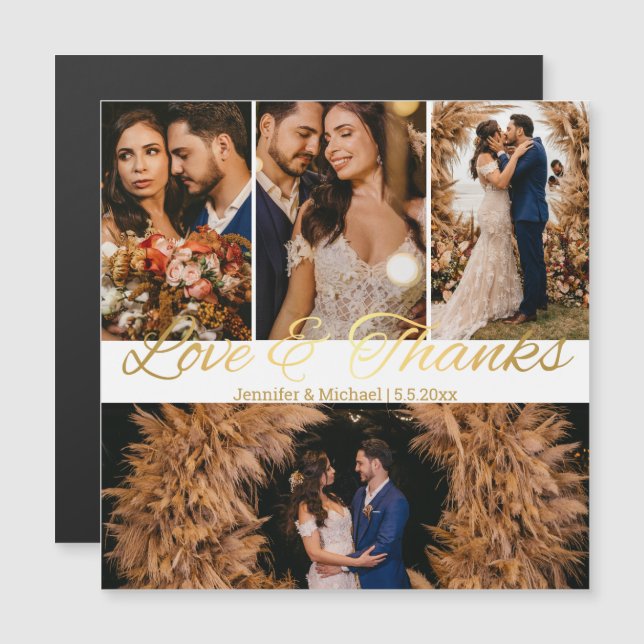 love & thanks gold 4 photos collage wedding magnet (Front/Back)