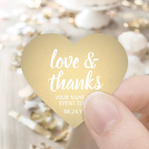 Love & Thanks Gold Faux Foil Simple Elegant Script Heart Sticker