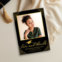 Love & Thanks Graduation Cap Gold Foil On Black