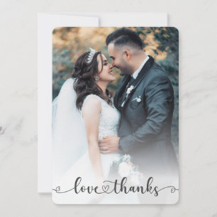 Love Thanks Heart Bride And Groom Wedding Photo Thank You Card