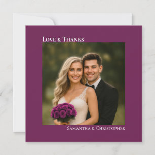 Love & Thanks Magenta Plum Wedding Photo Thank You Card