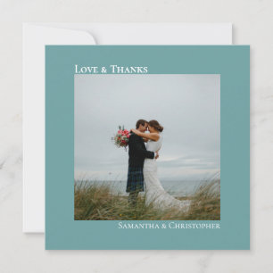 Love & Thanks Minimalist Teal Wedding Photo Square Thank You Card