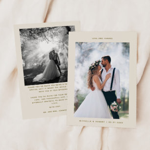 Love & Thanks Minimalist Wedding Photo Cream Thank You Card
