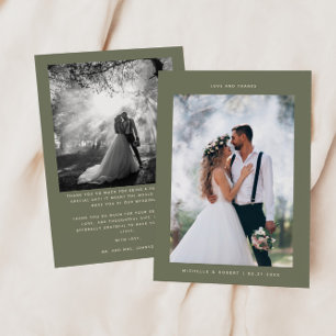 Love & Thanks Minimalist Wedding Photo Sage Green Thank You Card